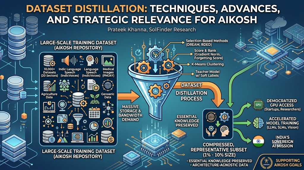 Dataset Distillation: Techniques, Advances, and Strategic Relevance for AIKosh